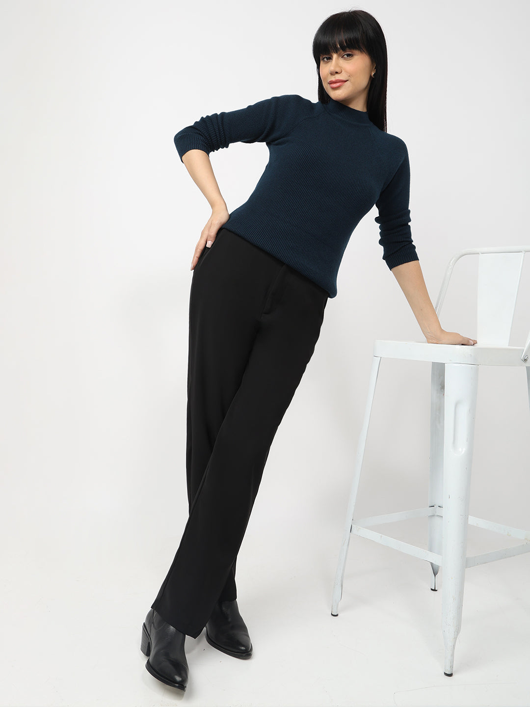 Black High-Rise Straight Fit Korean Pants