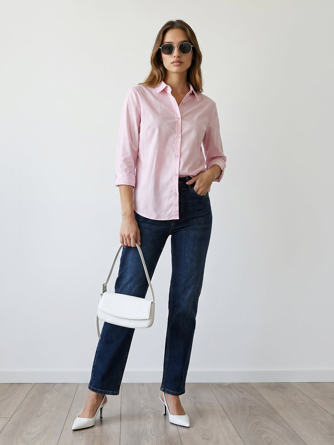 Women Pink Stripe Shirt