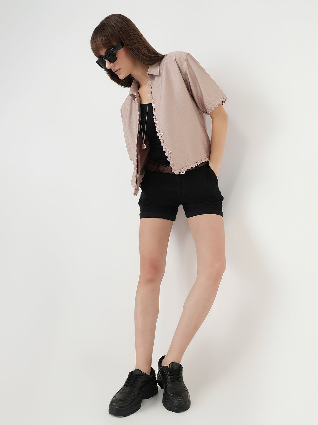 Women Gray Daze Slim Fit Crop Shirt