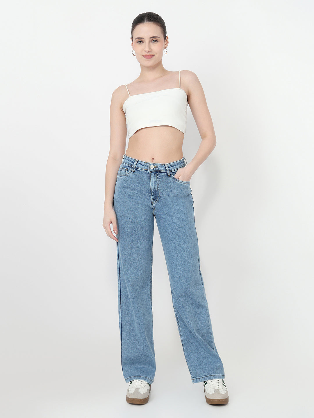 Women Light Blue High-Rise Baggy Jeans