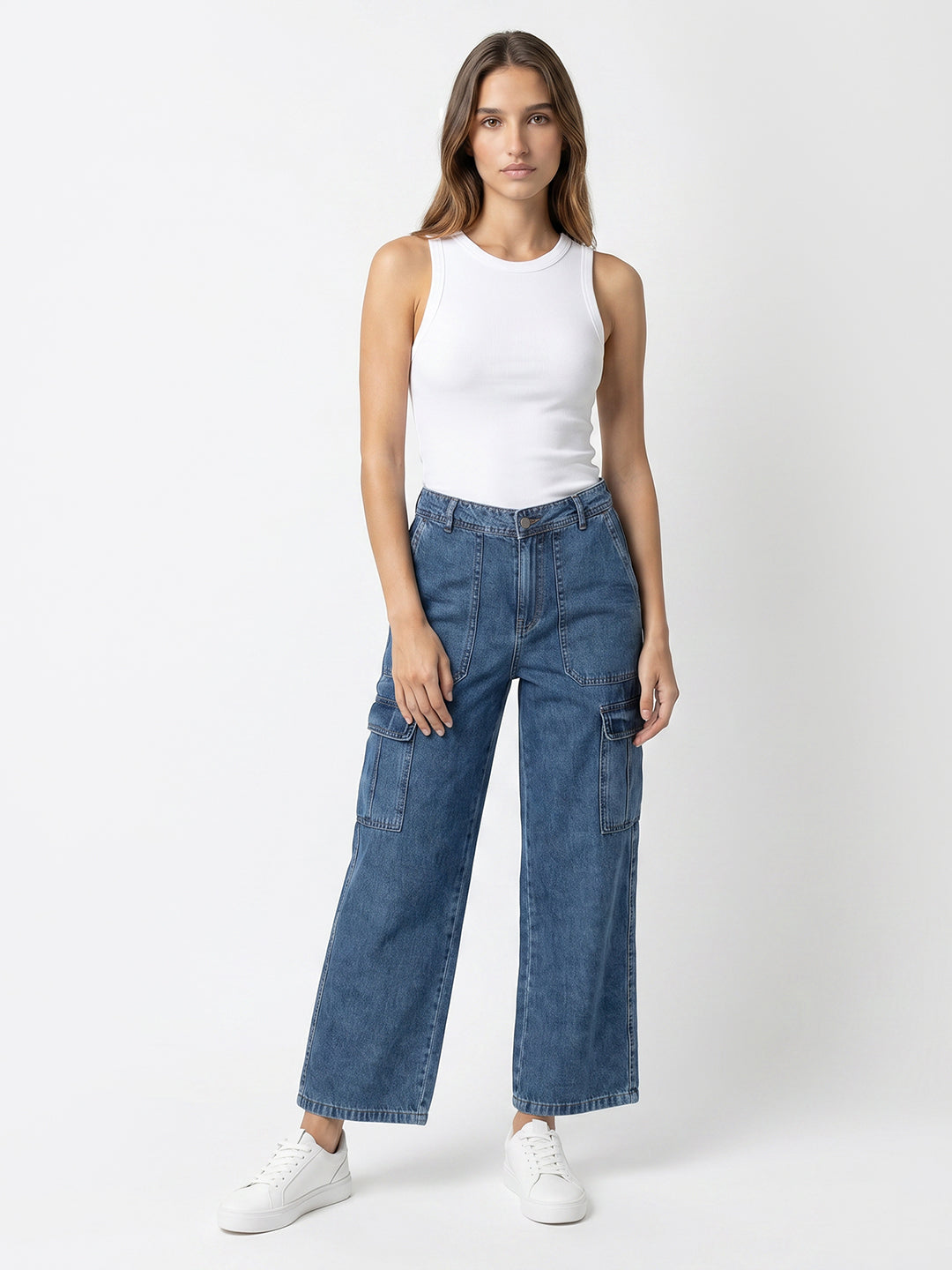 Women Blue Mid-Rise Cargo