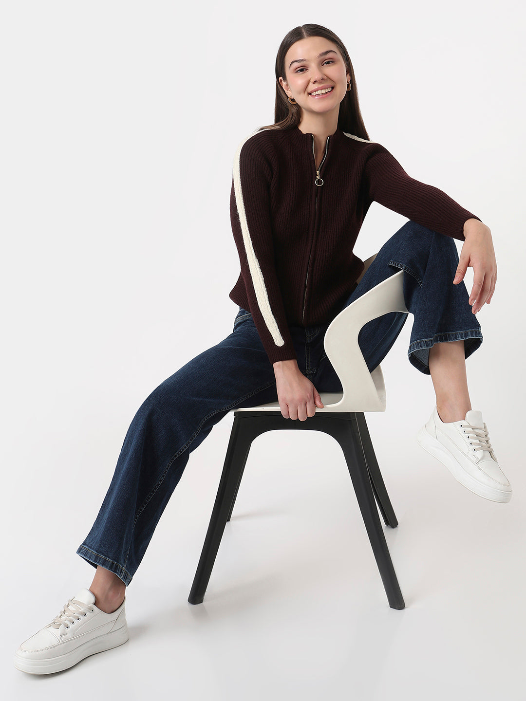 Women Wine Slim Fit Sweater