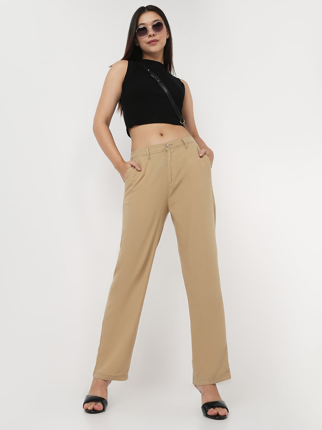 Women Light Brown Loose Straight Korean Pants
