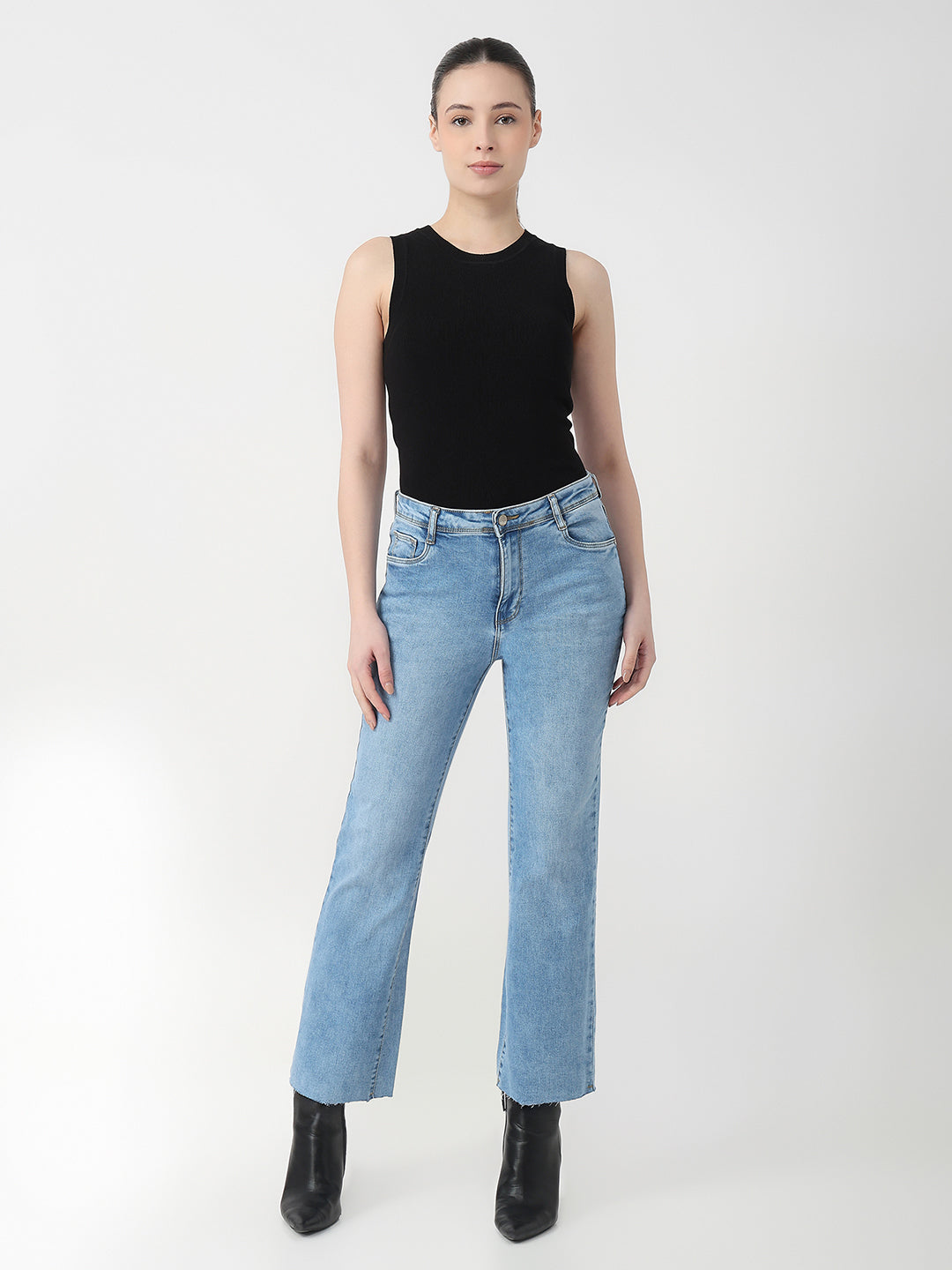 Women Blue Crop Flare Jeans