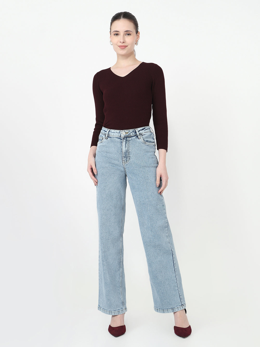Women Blue High-Rise Wide Leg Jeans