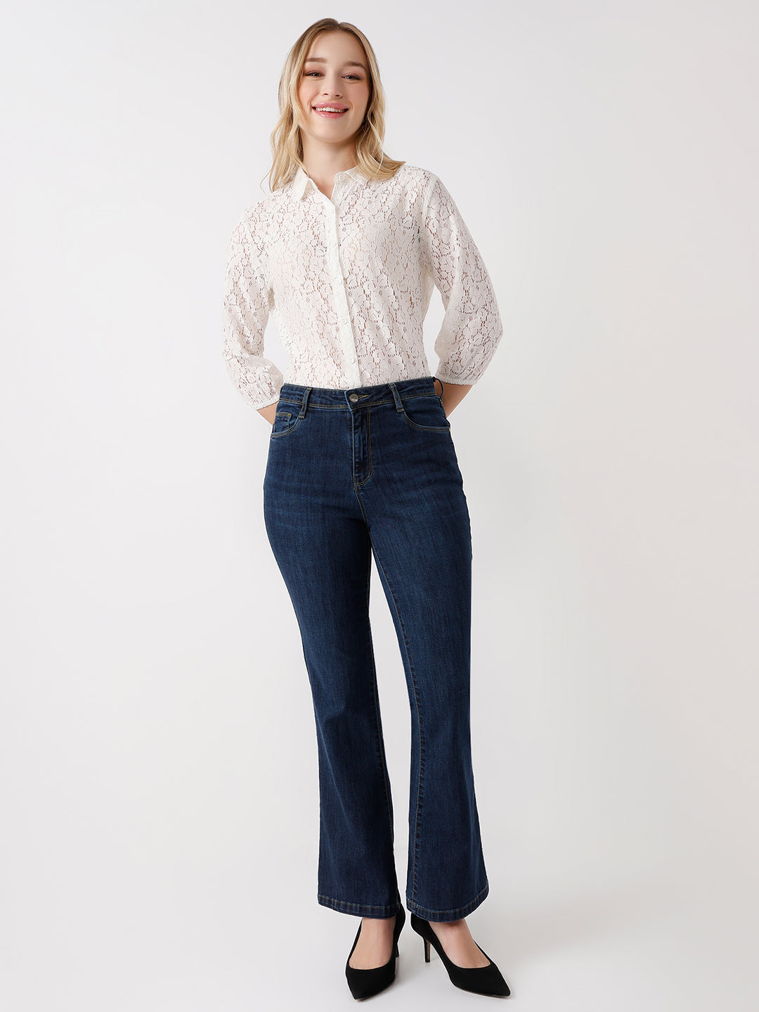 Women Novel Blue Mini Flare Jeans