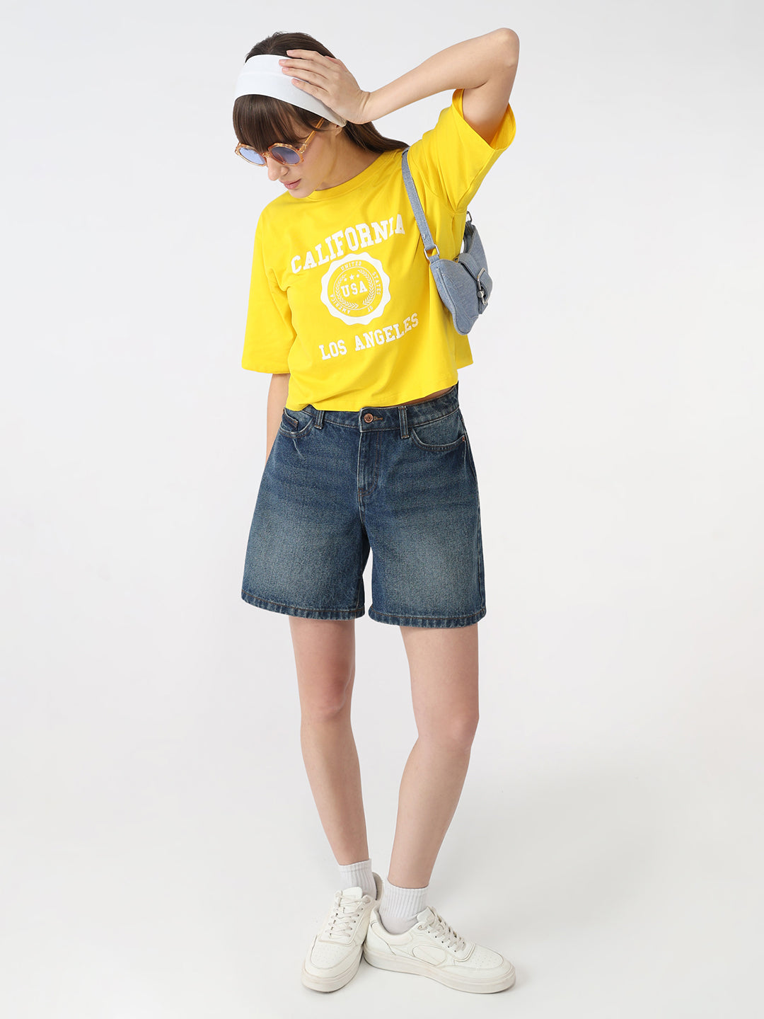 Women Golden Sunset Slim Crop T-Shirt