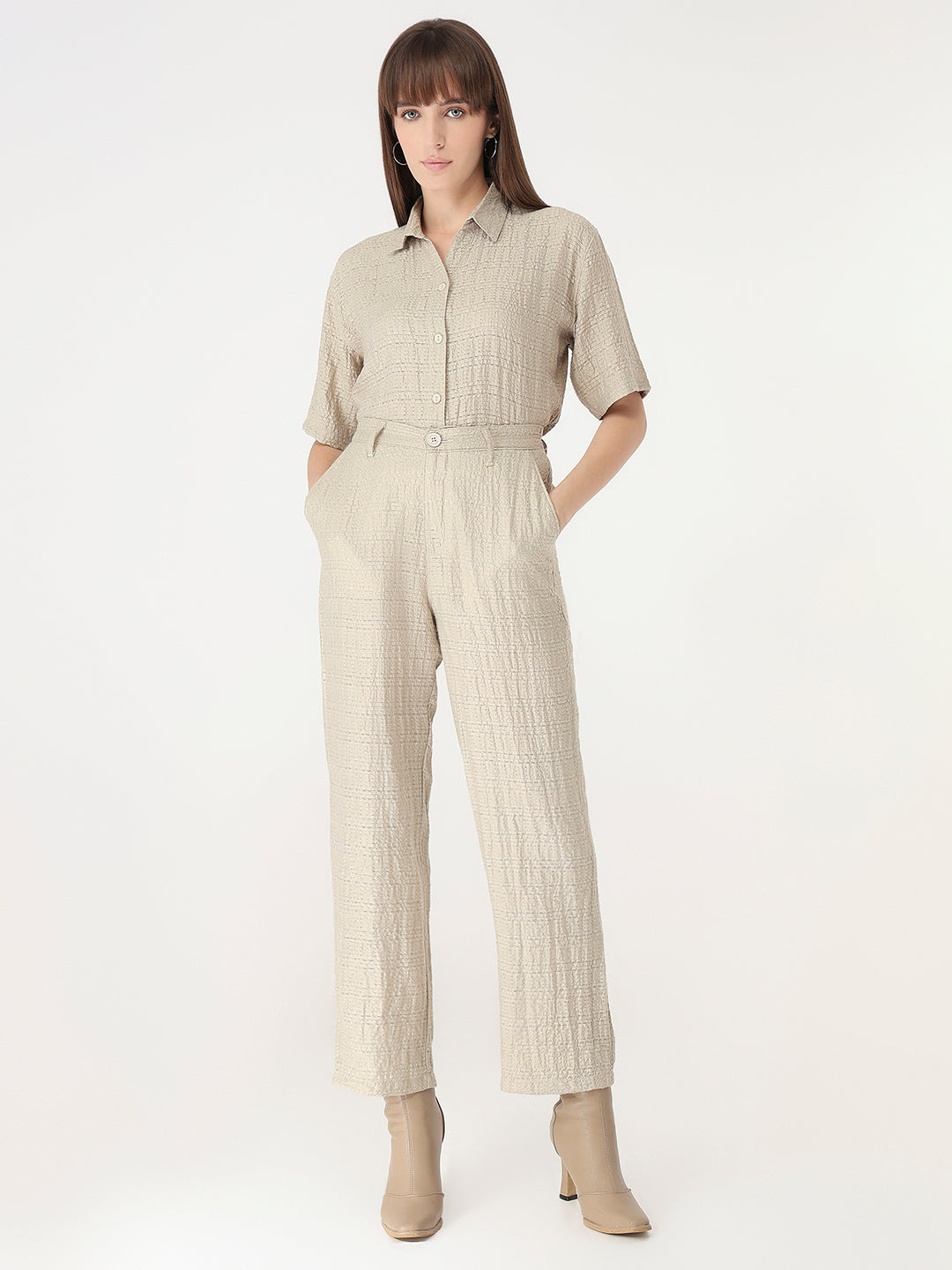 Women Pumic Stone High-Rise Straight Fit Korean Pants
