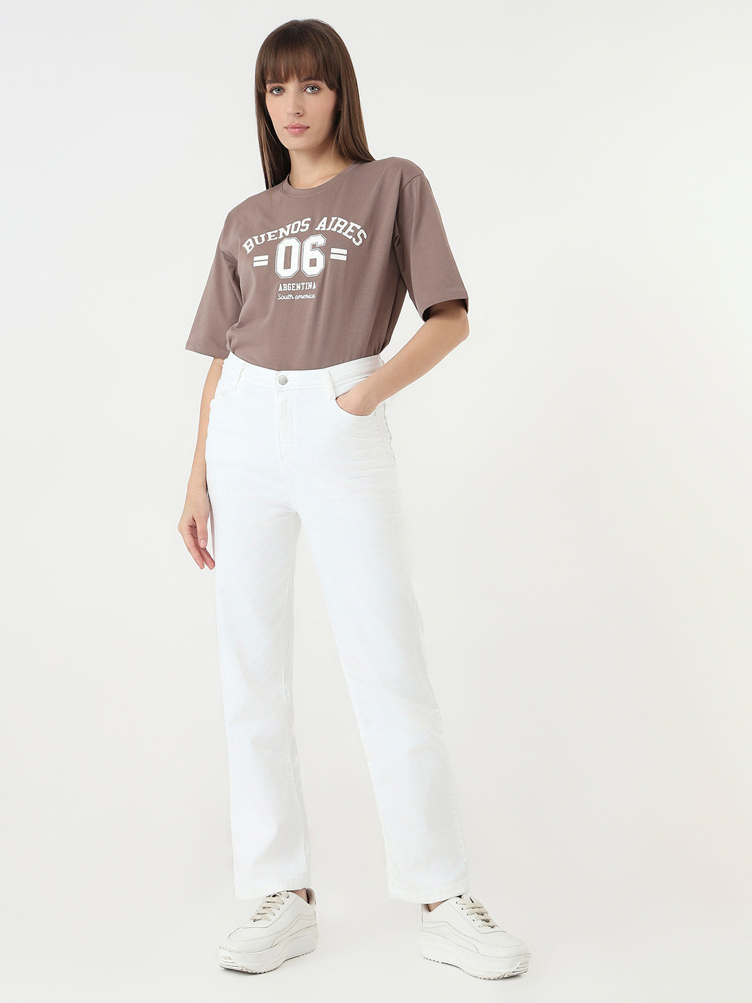 Women White High-Rise Relaxed Straight Fit Jeans