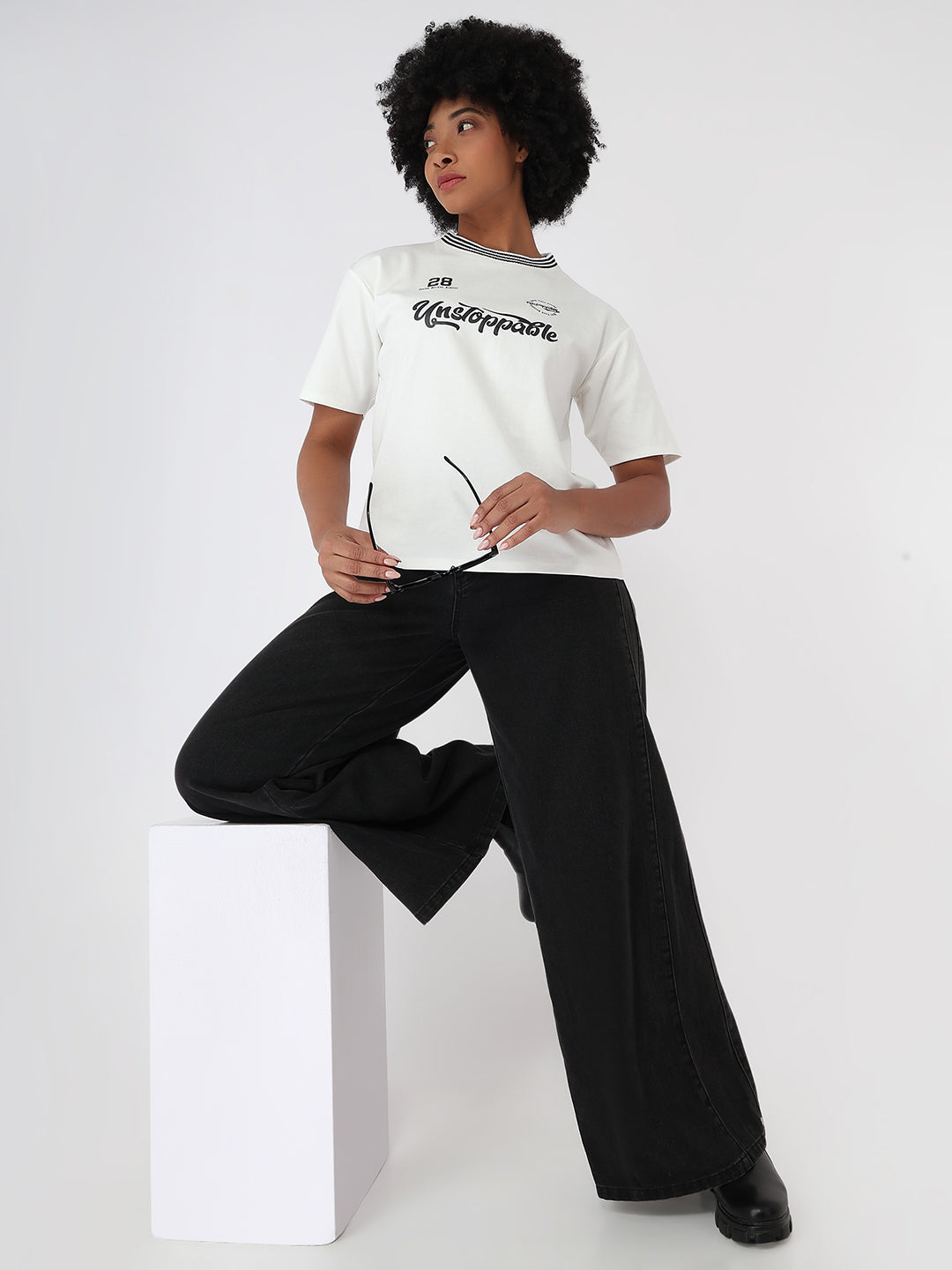 Women White Slim Fit Oversized T-Shirt
