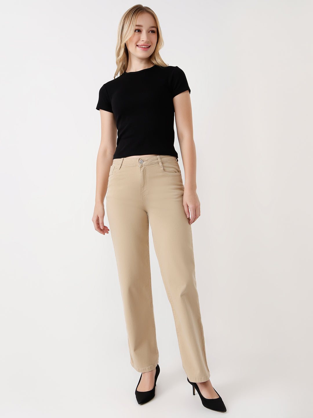 Women Oatmilk High-Rise Wide Leg Jeans