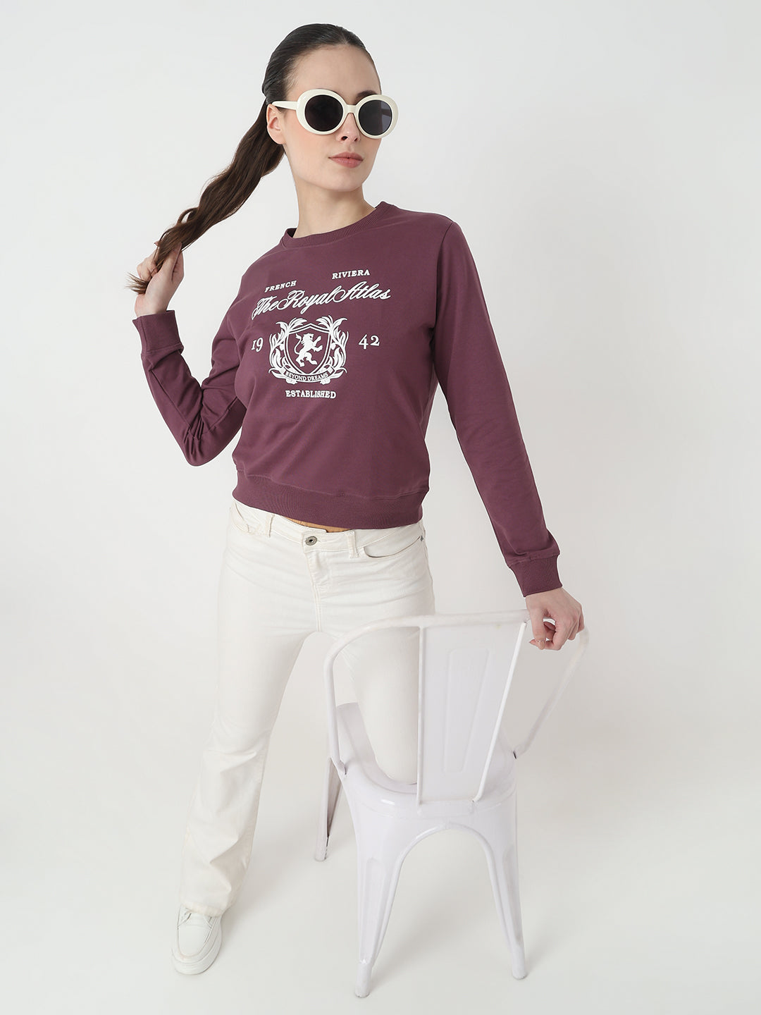 Women Mauve Slim Fit Sweatshirt