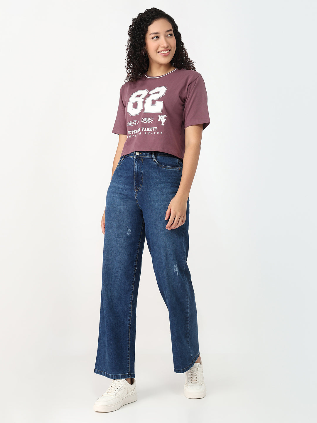 Women Blue High-Rise Wide Leg Jeans