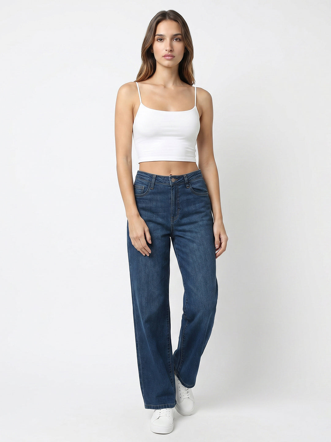 Women Blue High-Rise Straight Fit Jeans