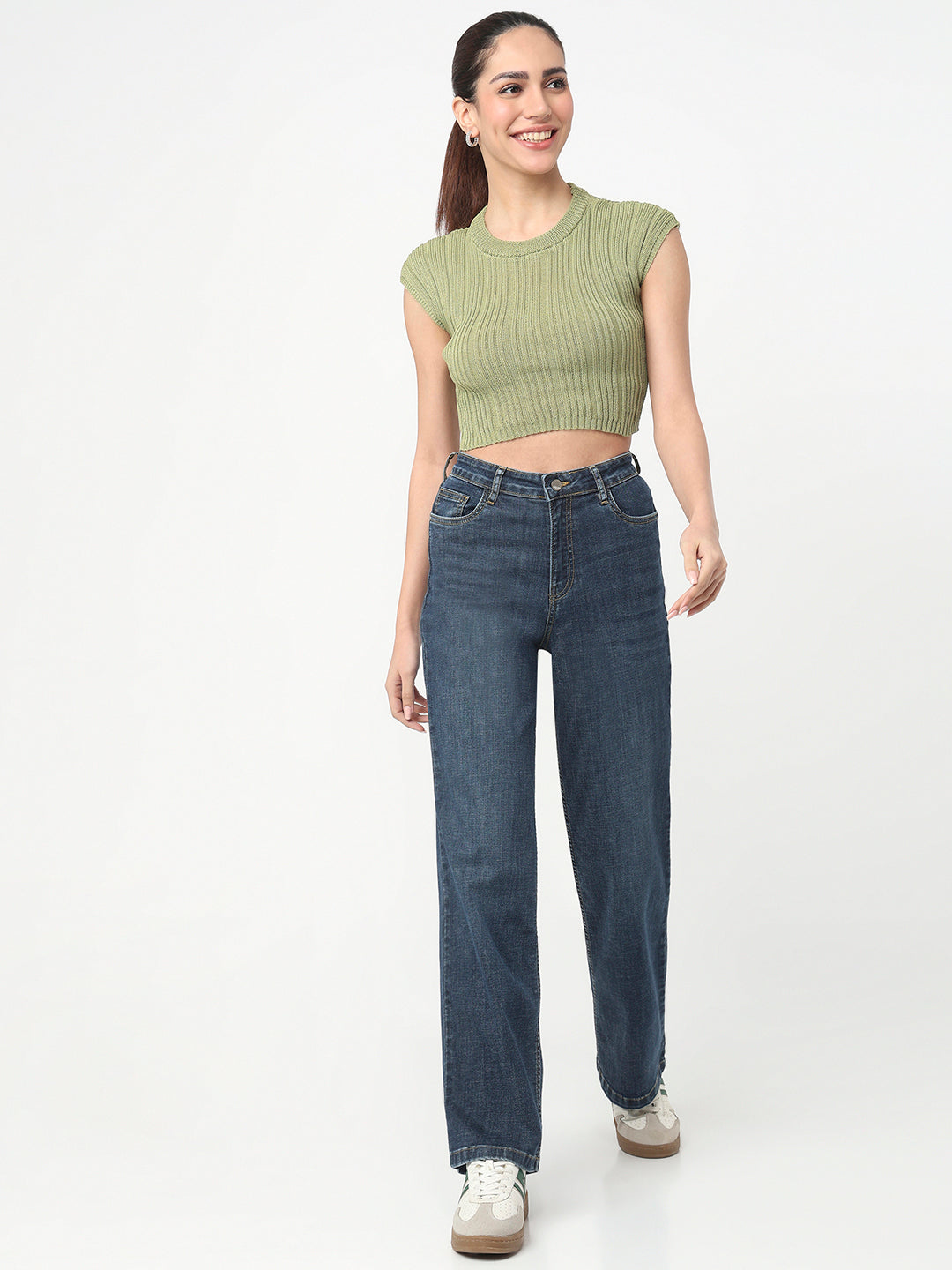 Women Blue High-Rise Wide Leg Jeans