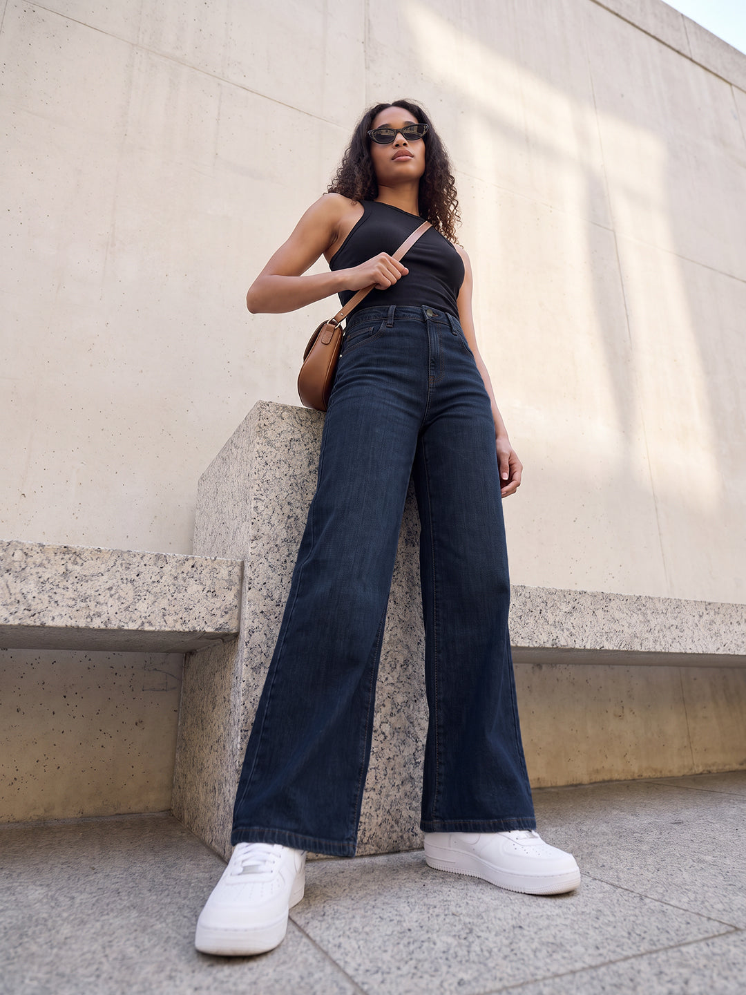 Blue High-Rise Super Wide Leg Jeans