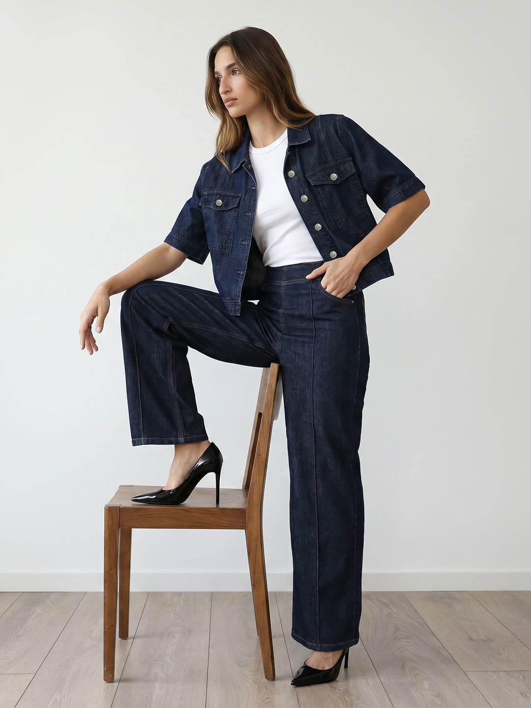 Women Dark Blue Denim Shirt