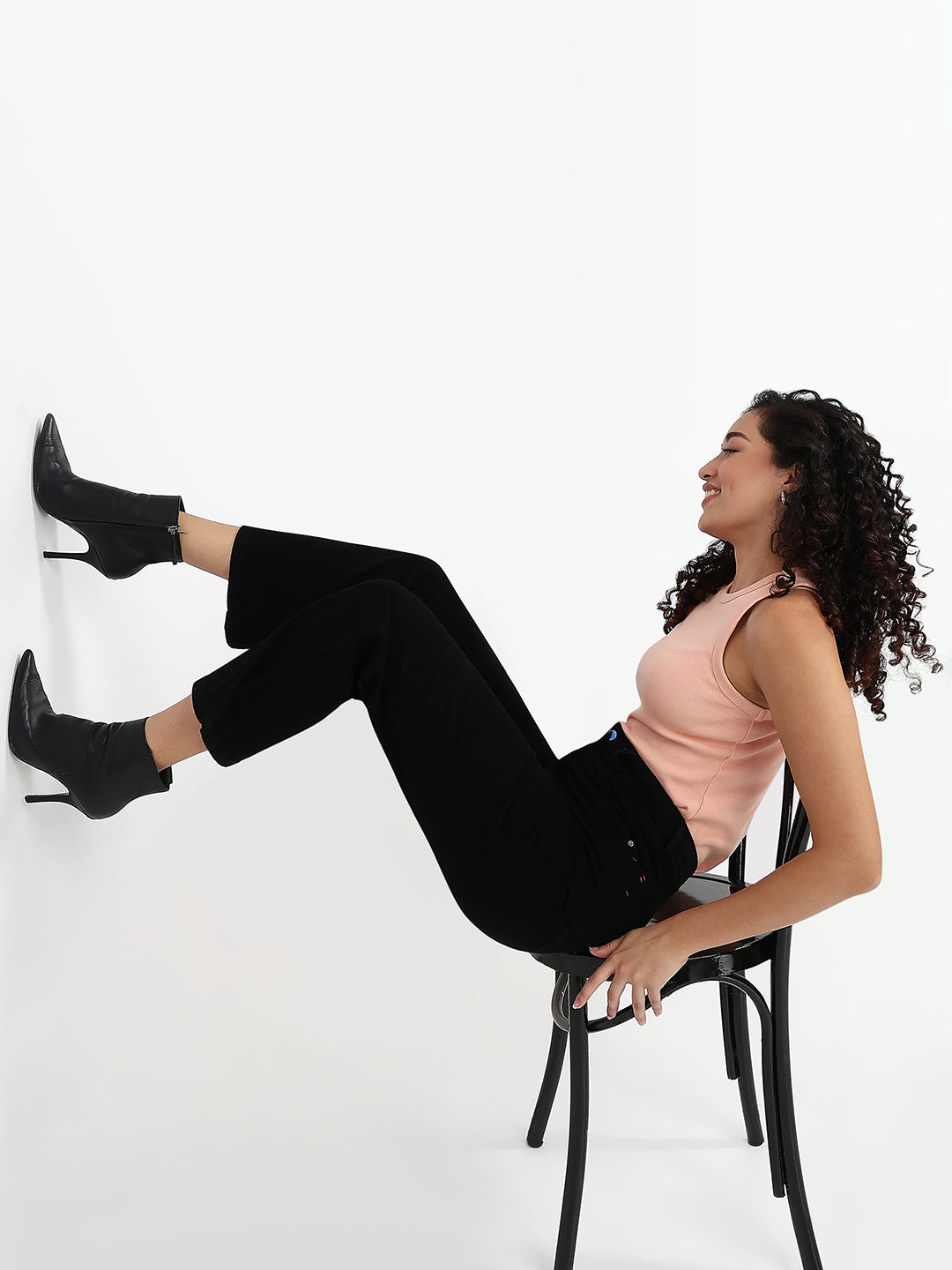 Women Black High-Rise Crop Wide Leg Jeans