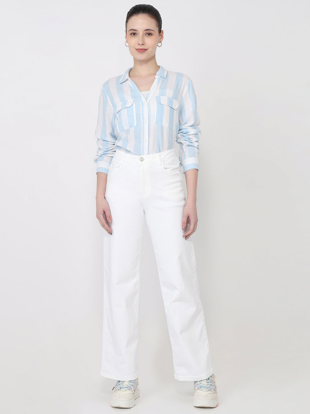 Women White Wide Leg Jeans