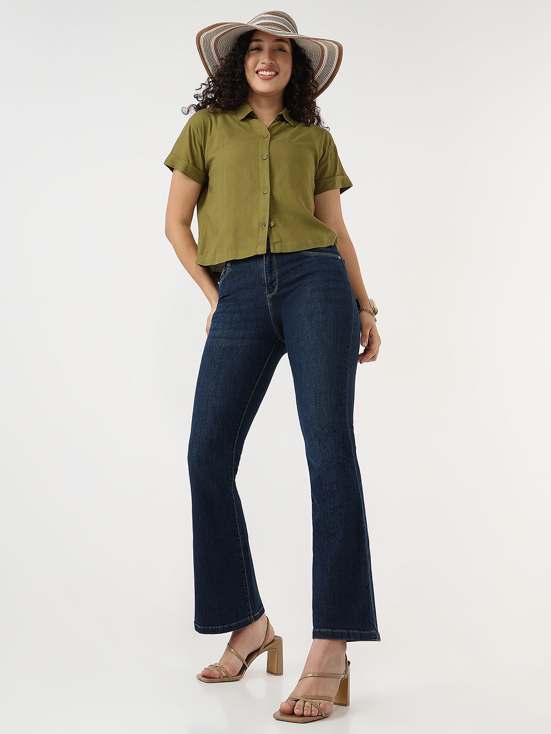 Women Avocado Slim Crop Shirt