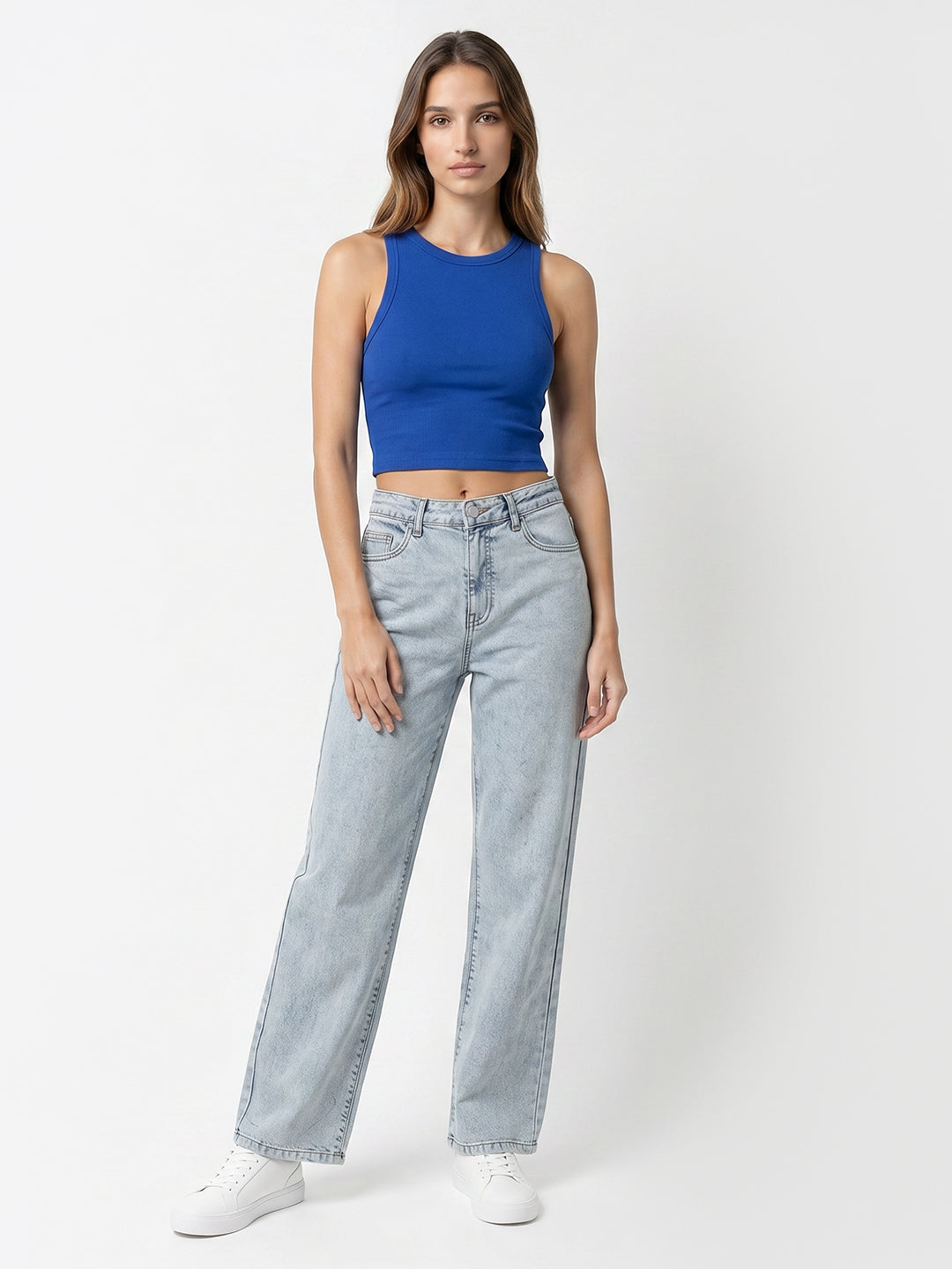 Women Light Blue High-Rise Straight Fit Jeans