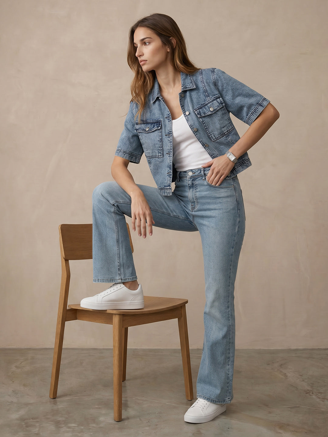 Women Blue Crop Shirt