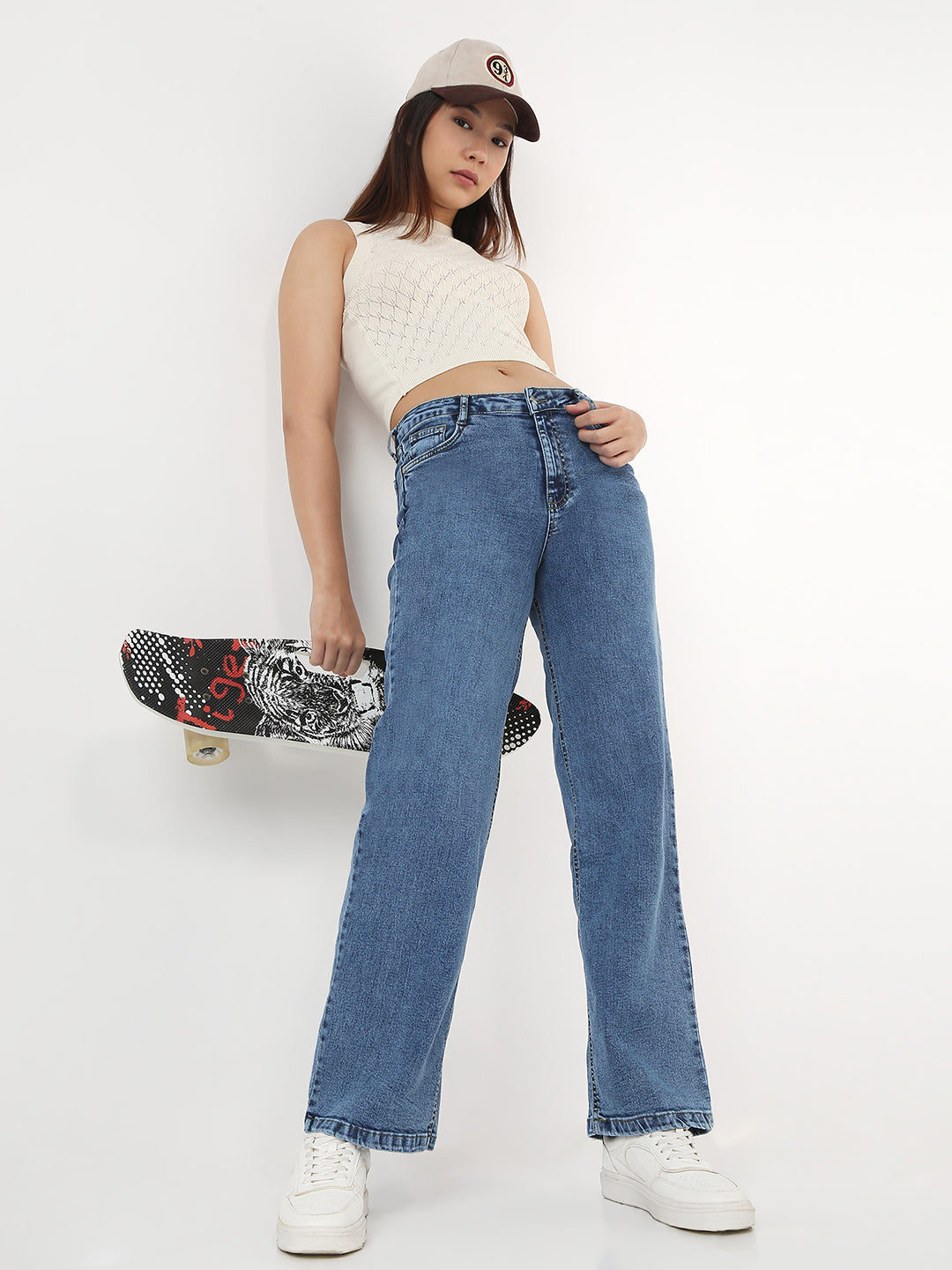 Women Medium Blue Loose Straight Jeans