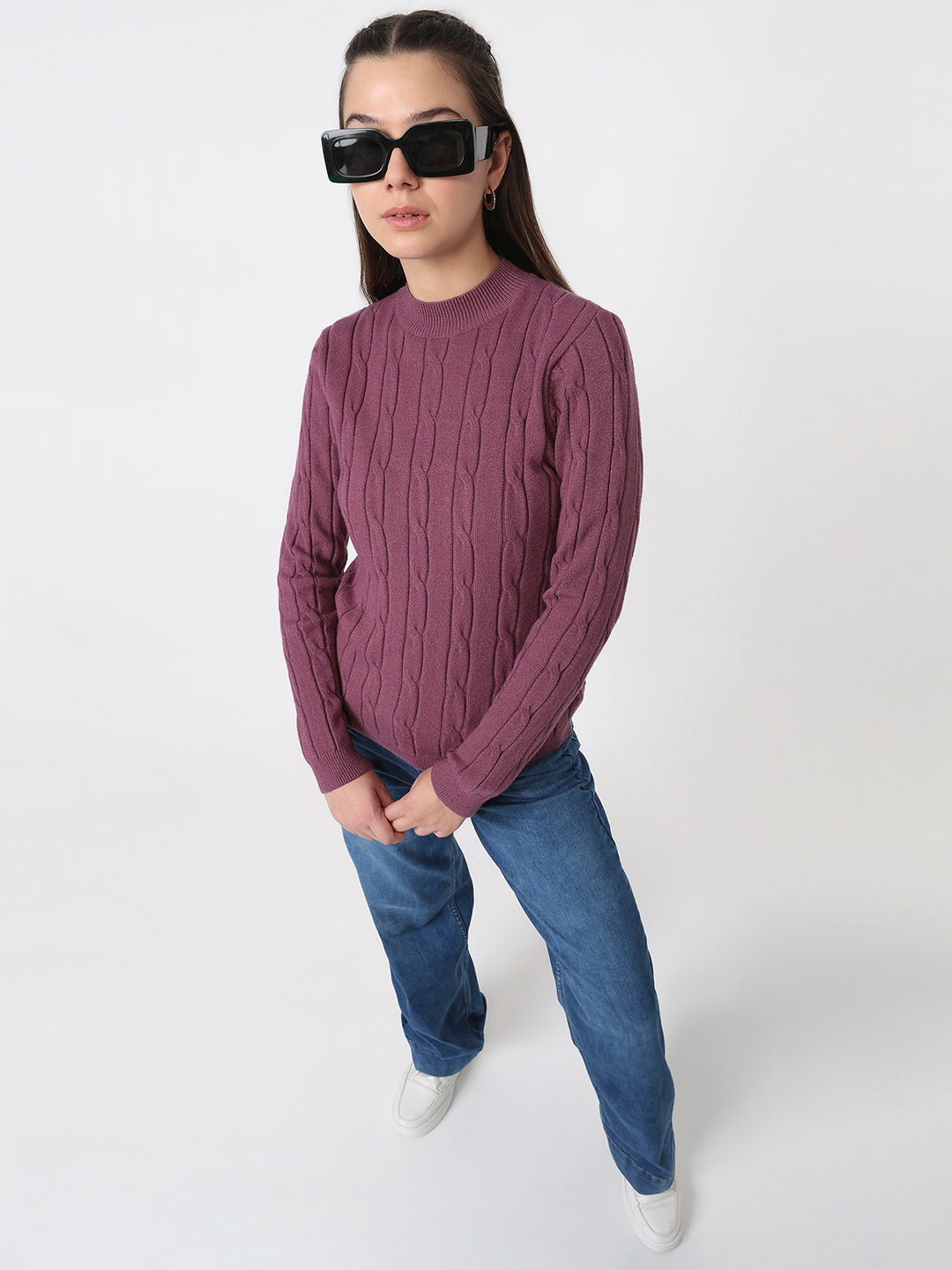 Women Mauve Slim Fit Sweater