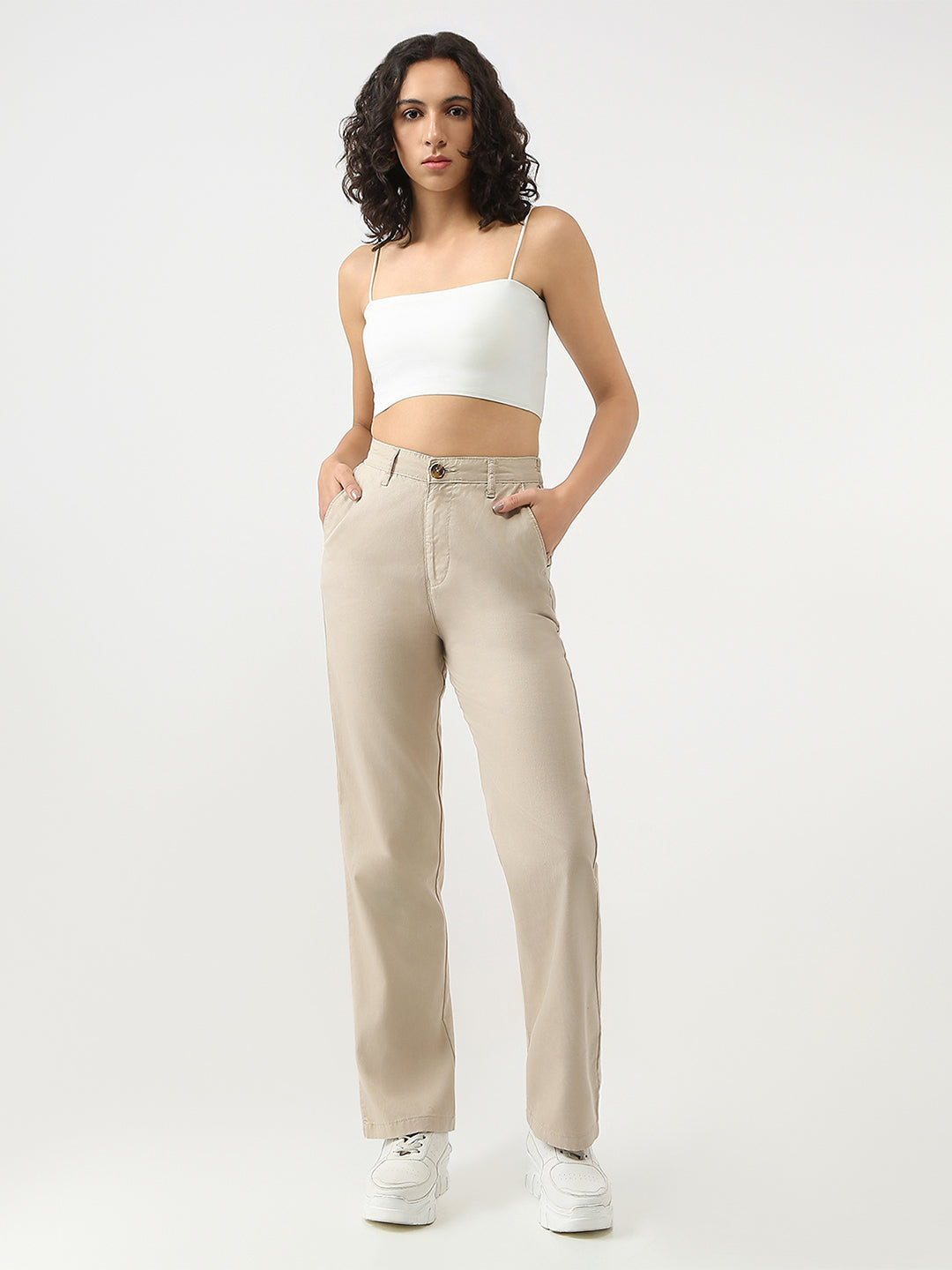 Women High-Rise Regular Fit Korean Pants