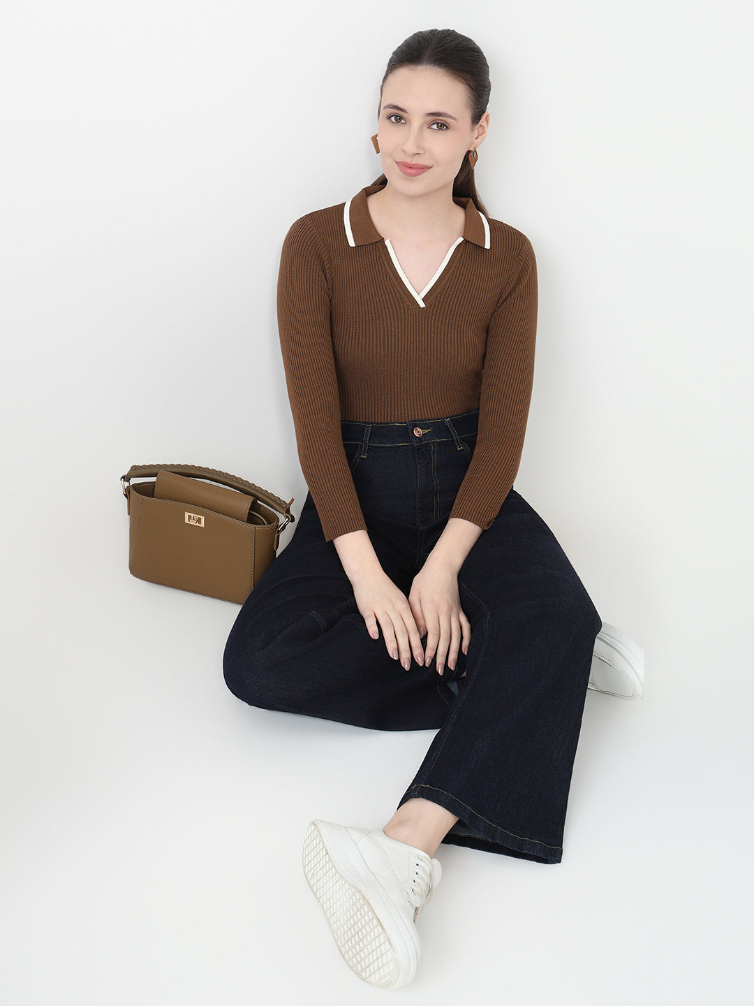 Women Sepia Slim Fit Flat Knit