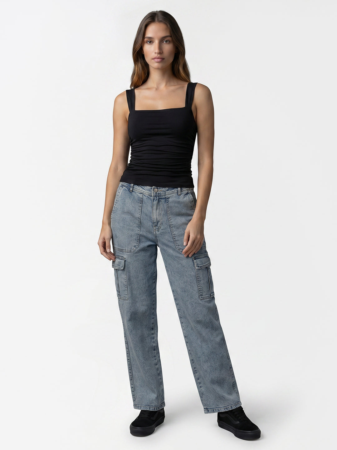 Women Light Blue Mid-Rise Cargo