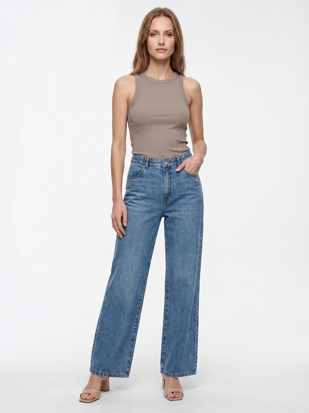 Women Light Blue High-Rise Wide Leg Jeans