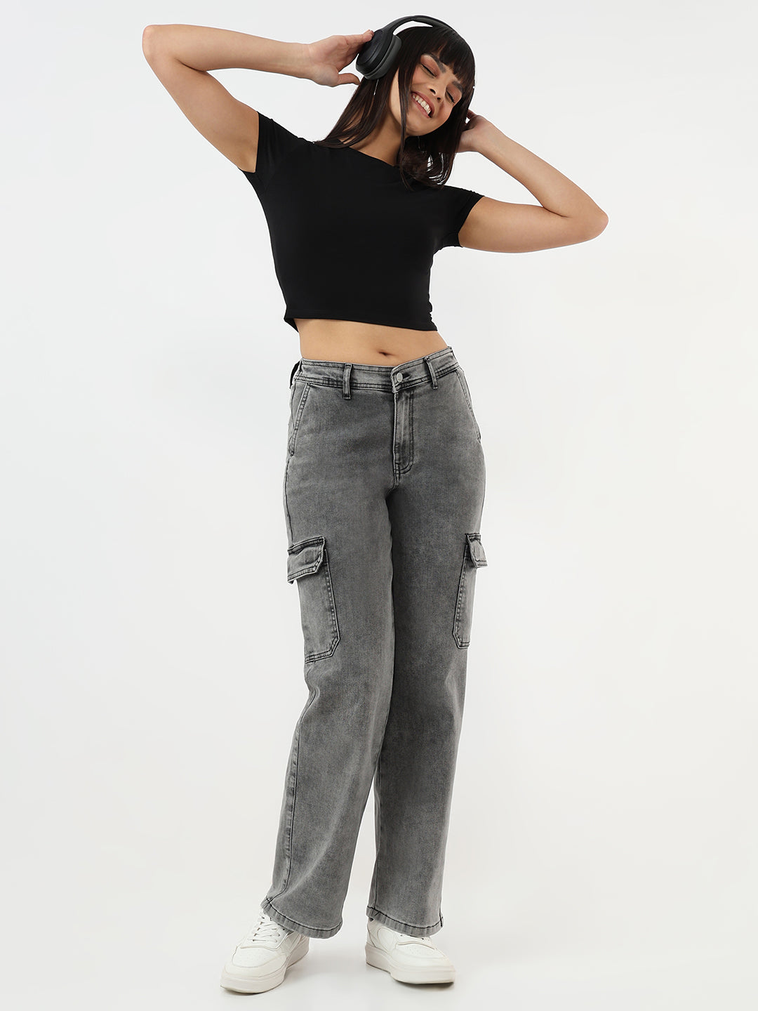 Women Grey High-Rise Cargo
