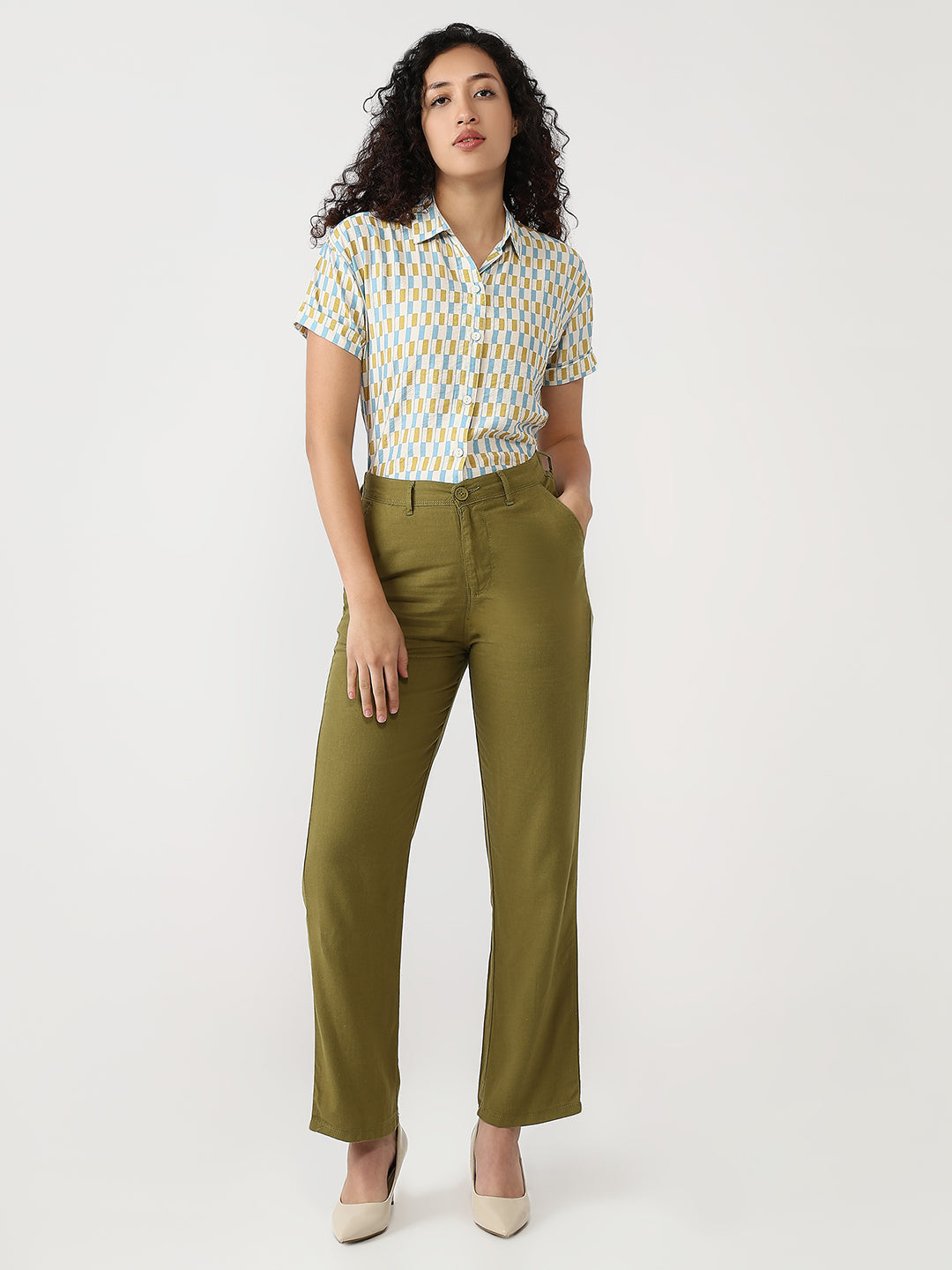 Women Avocado Loose Straight Trousers