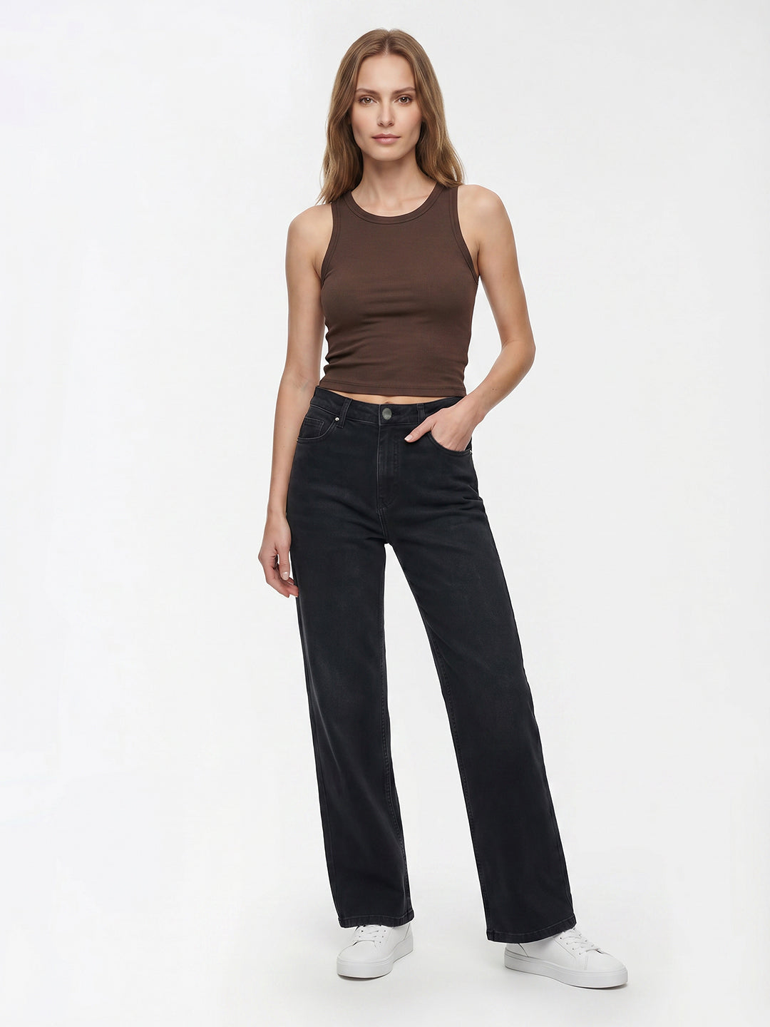 Women Dark Blue High-Rise Straight Fit Jeans