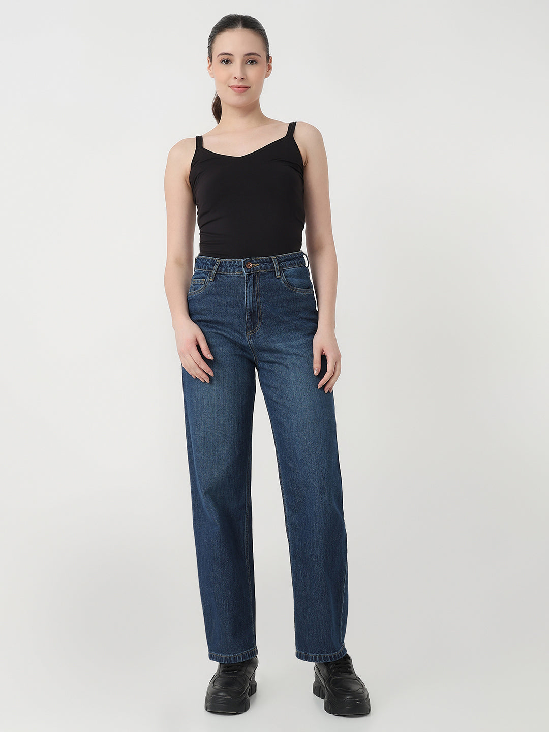 Women Blue High-Rise Barrel Jeans