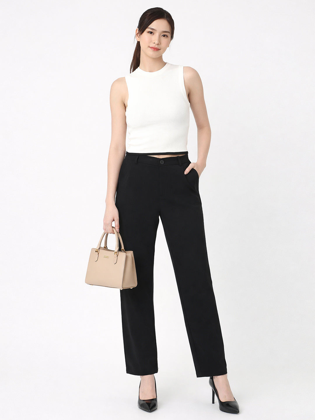 Women Black Wide Leg Korean Pants