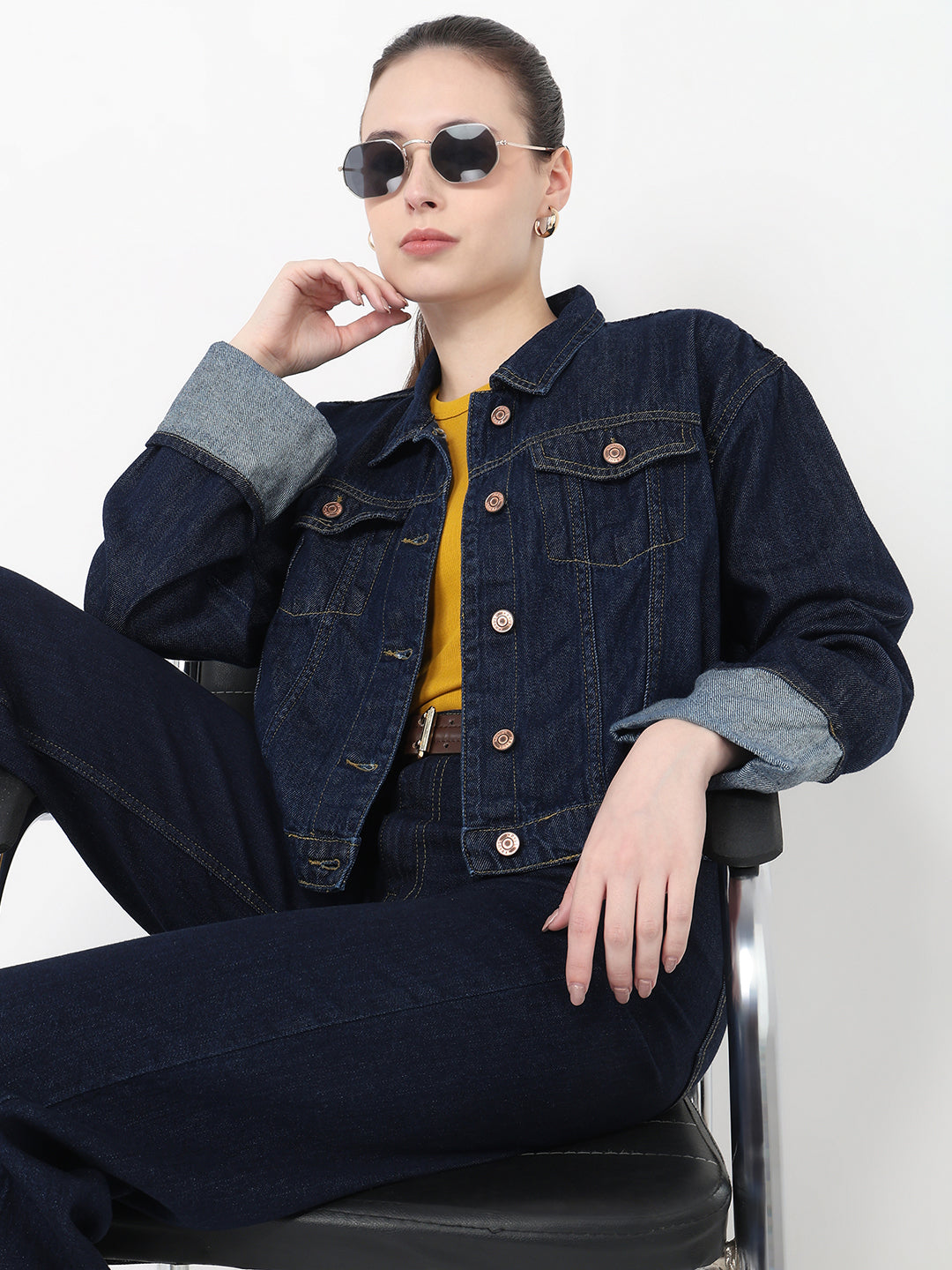 Women Dark Blue Slim Fit Denim Jacket