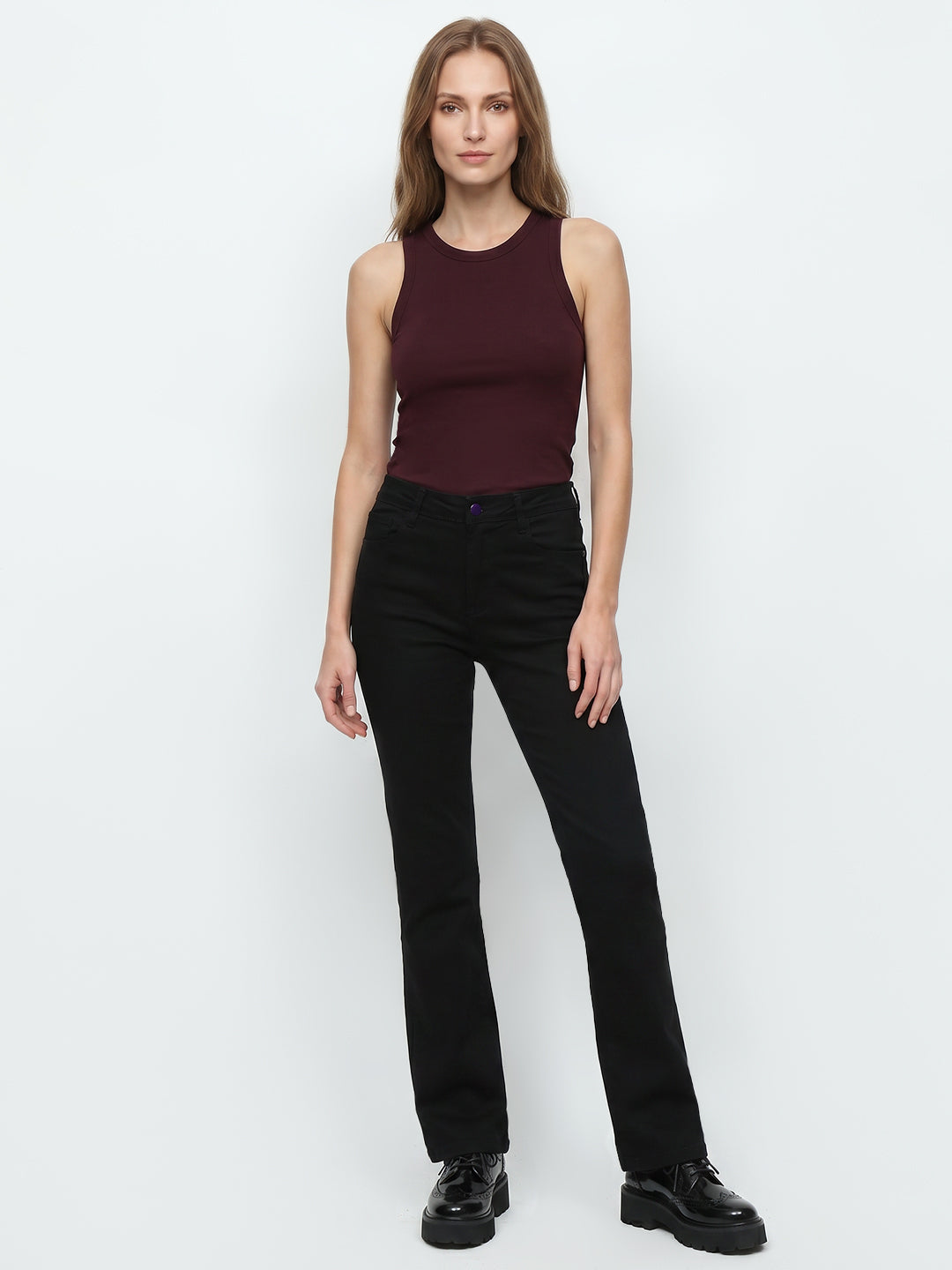 Women Black High-Rise Crop Flare Jeans