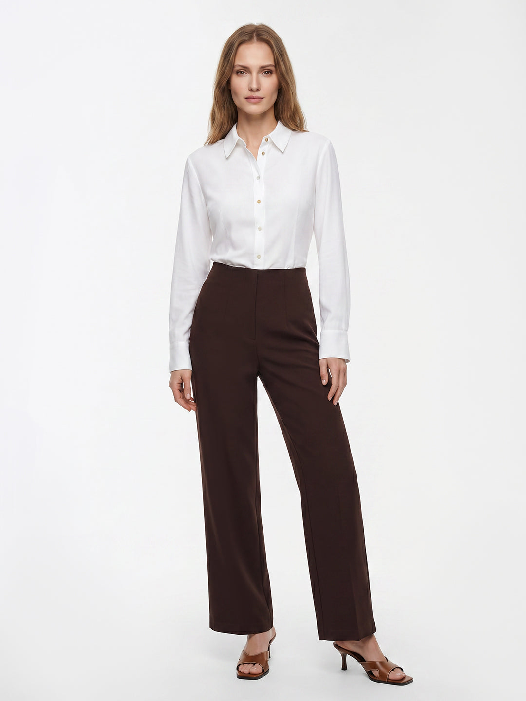 Women Dark Sepia Wide Leg Treggings