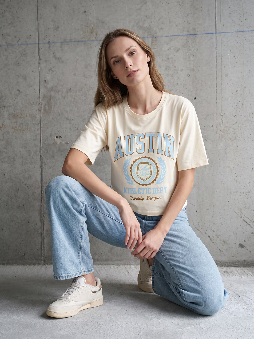 Women Ivory Graphic Crop Tees