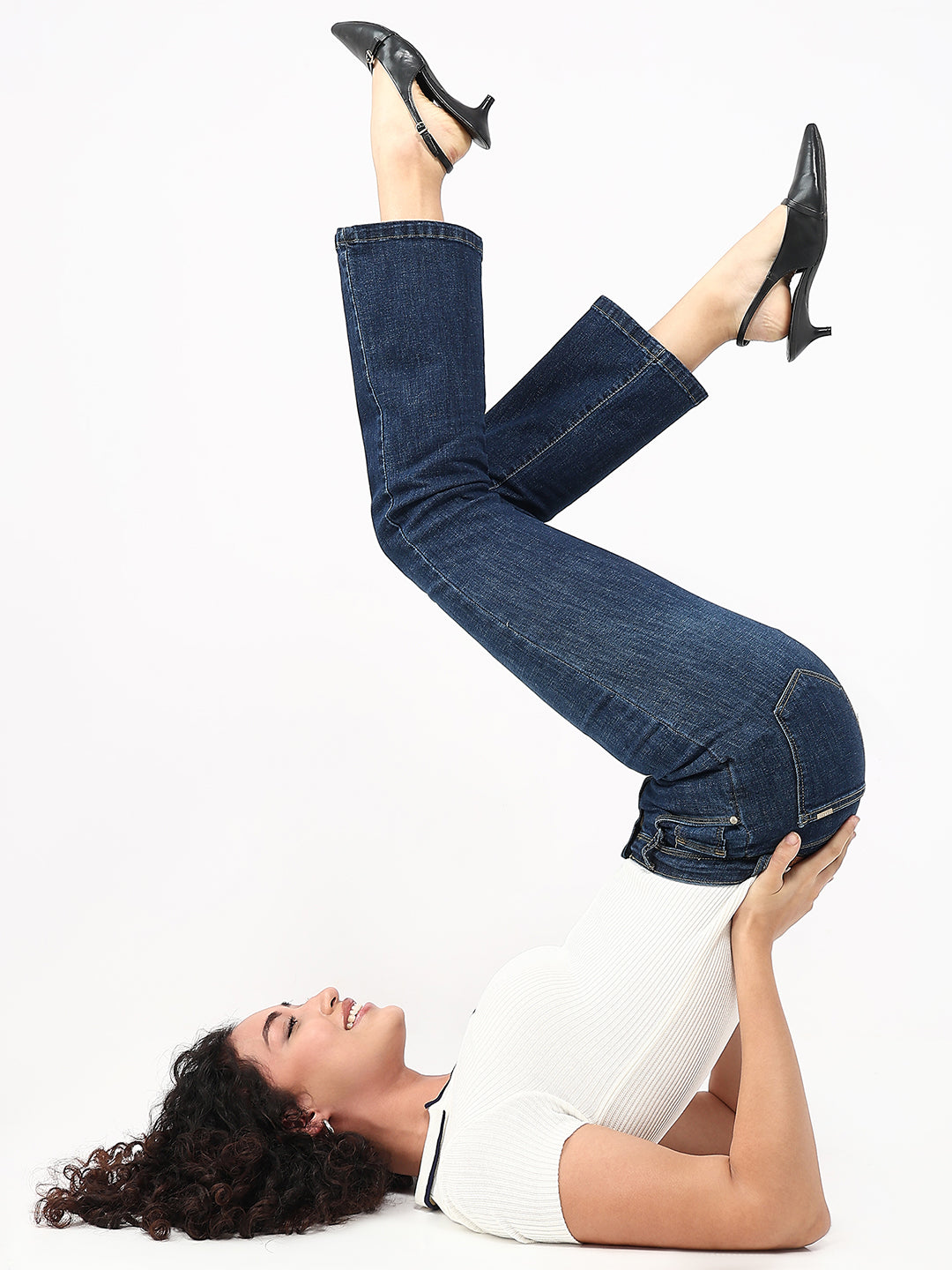 Women Dark Blue High-Rise Flare Jeans