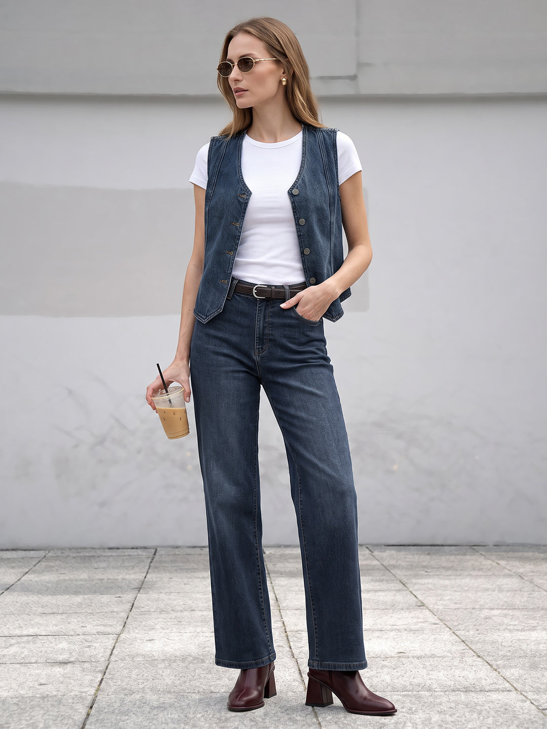 Women Blue Denim Vest