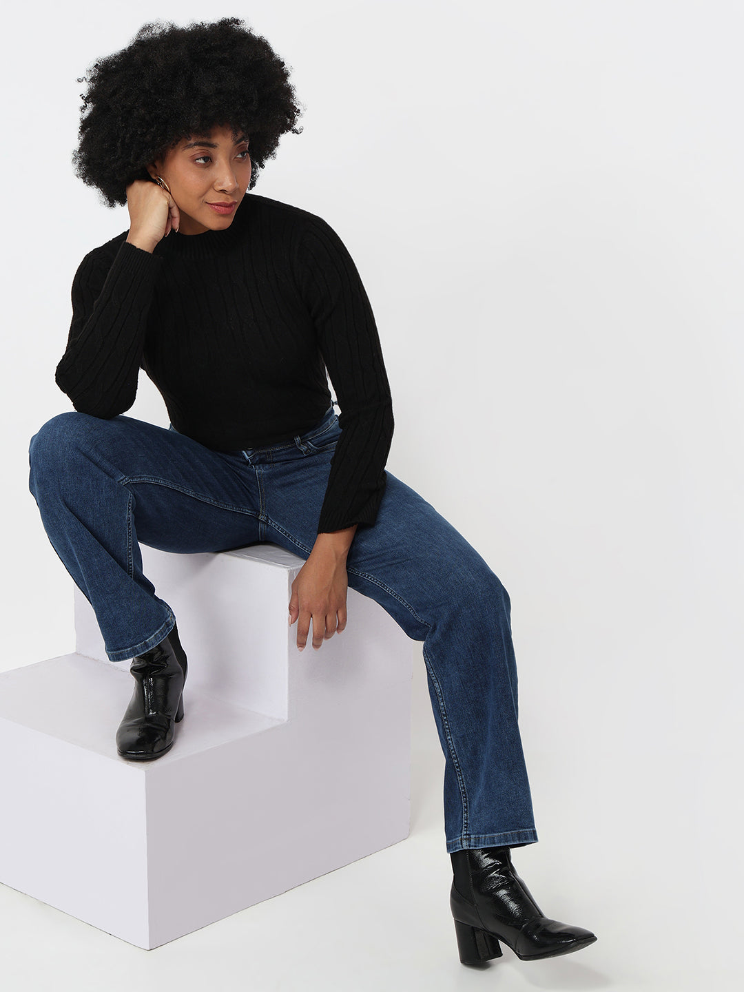 Women Black Slim Fit Sweater