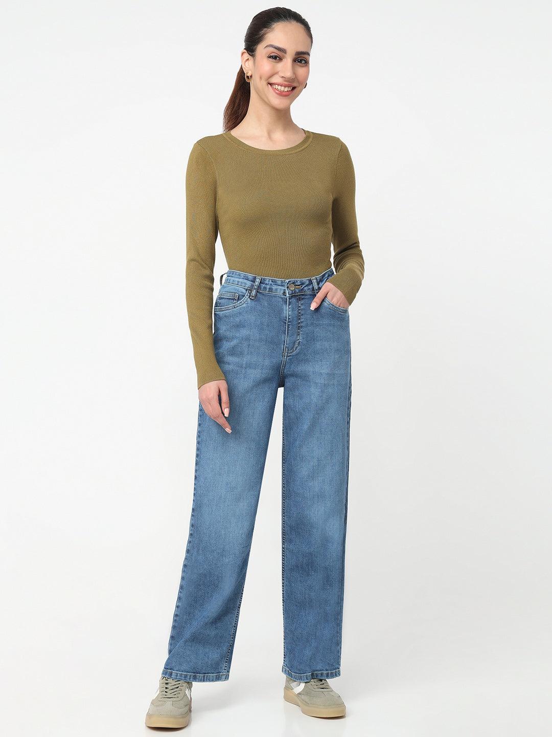 Women Blue High-Rise Straight Fit Jeans