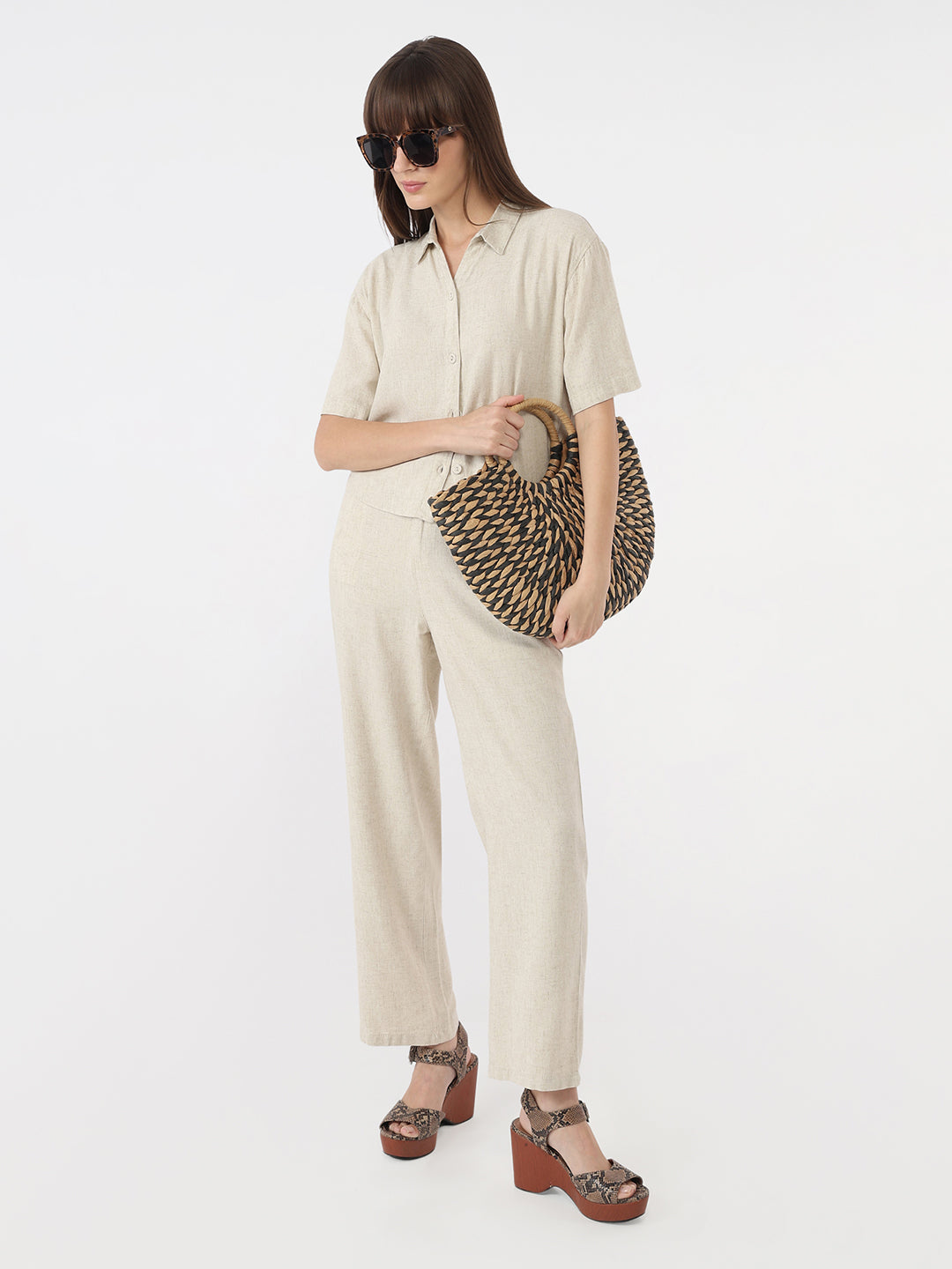 Women Light Natural Slim Crop Shirt