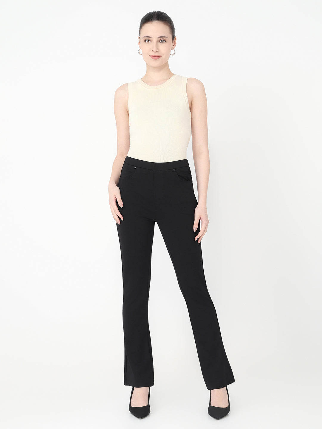 Women Black Mini Flare Treggings