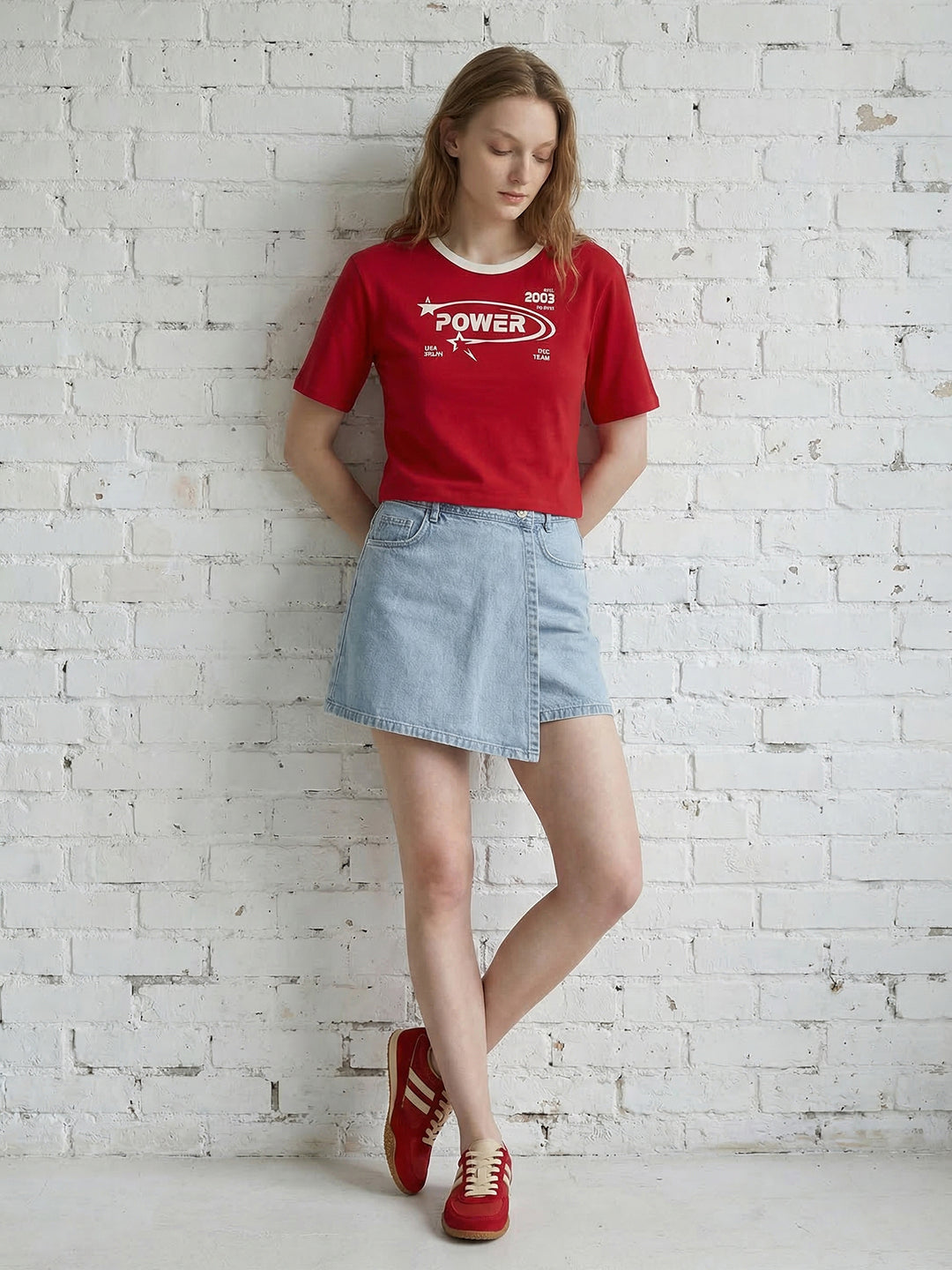 Women Red Graphic Crop Tees