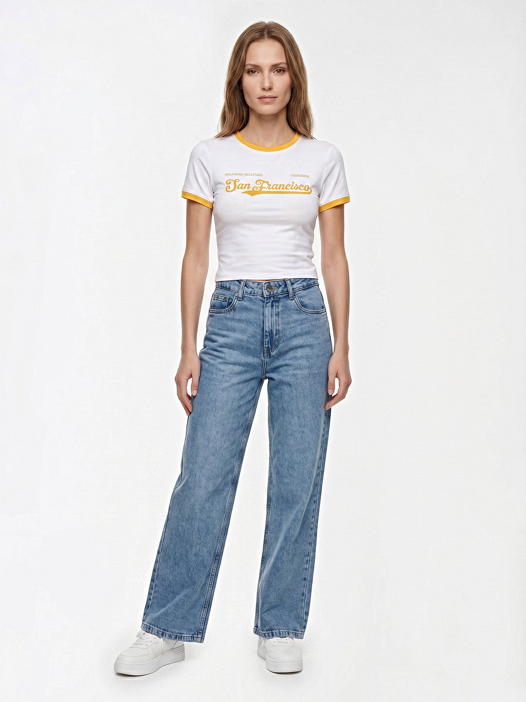 Women Blue High-Rise Wide Leg Jeans