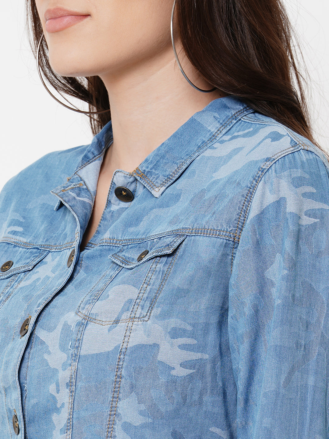 Women Blue Printed Crop Jacket